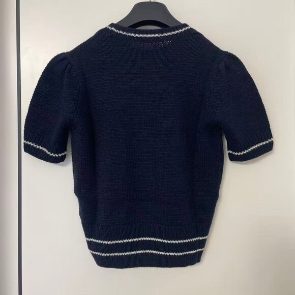 Christian Dior Short-Sleeved Sweater Navy Blue Cashmere and Wool Knit - Picture 5 of 14